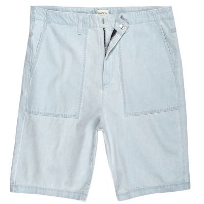 Light blue wash slim fit denim worker shorts